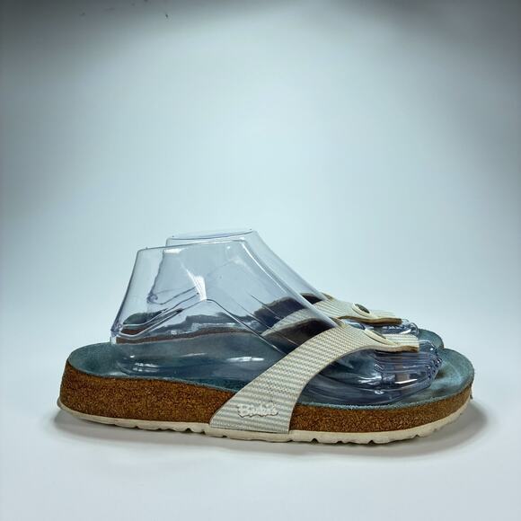Birki's by Birkenstock Blue White Striped Thong Flip Flop Sandals Women's Size 8 - Picture 1 of 10